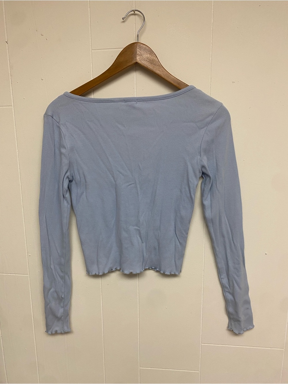Garage Light Blue Ribbed Button-Front Cropped Cardigan - Picture 6 of 6